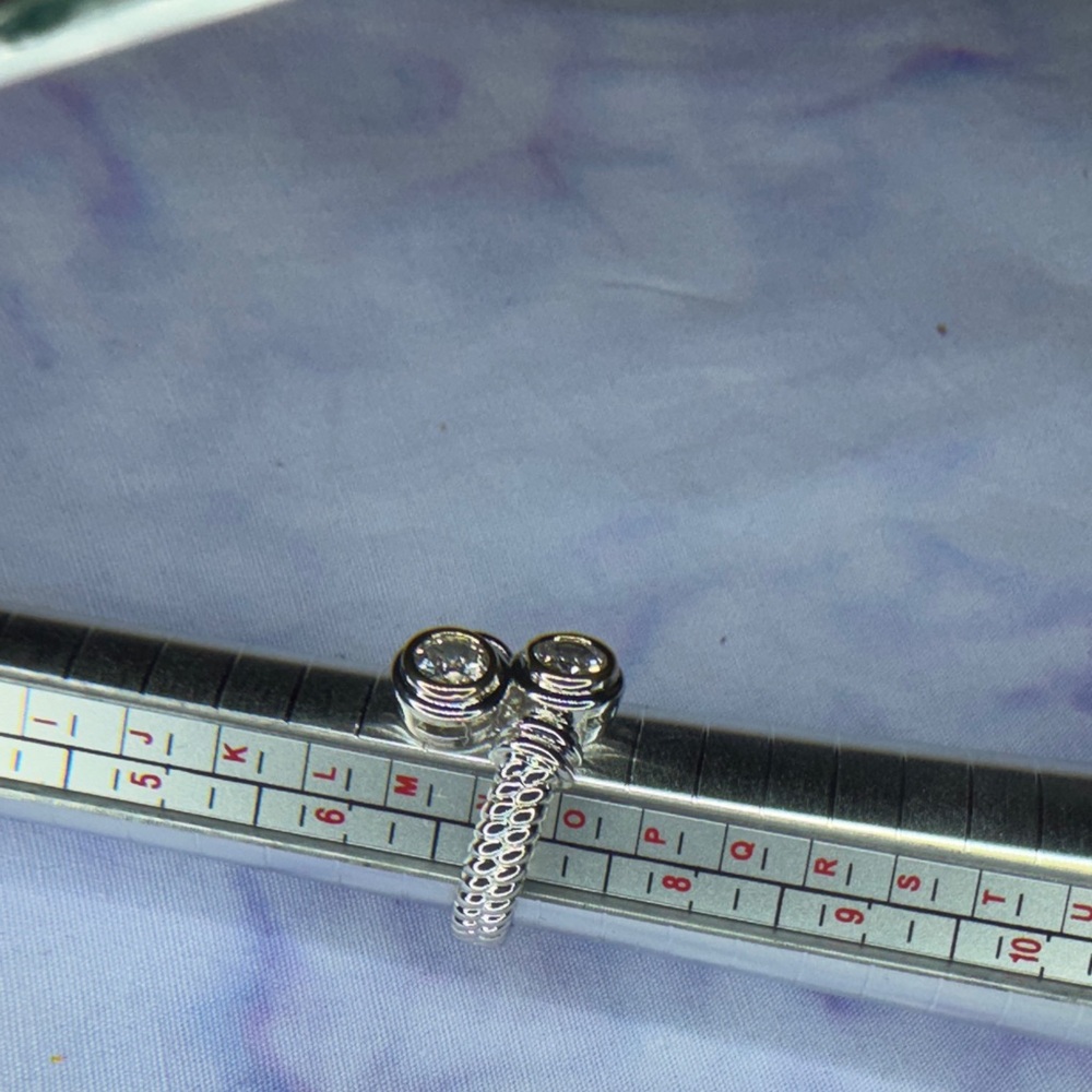 Silver Two-Stone Open Coil Ring with Clear Crystals - Picture 3 of 3